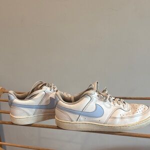 Nike Women’s Air Force 1 White Low-Top Sneakers with Light Blue Swoosh